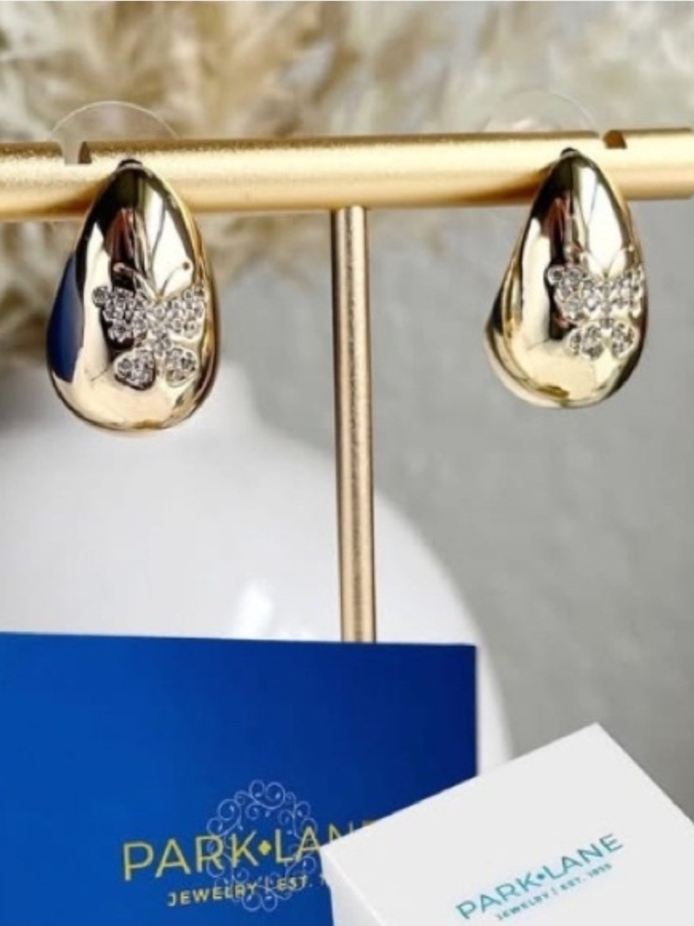 Park Lane Sea Breeze Gold Teardrop Earrings with Crystal Butterfly Detail